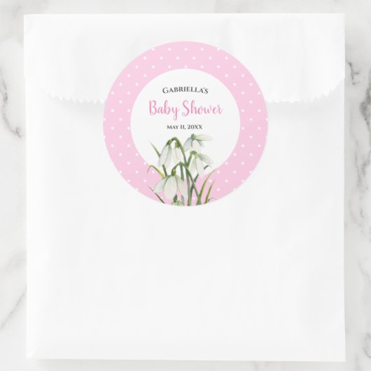 赤ちゃんシャワーホワイトスノードロップピンク水玉模様 ラウンドシール (バッグ)