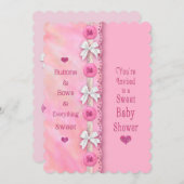 赤ちゃんシャワーボタンと弓ピンク赤ちゃん女の子 招待状 (正面/裏面)