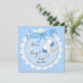 赤ちゃんシャワーボーイブルーかわいいブルーブーティシューズ2 招待状 (スタンド正面)