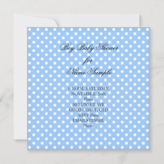 赤ちゃんシャワーボーイブルーかわいいブルーブーティシューズ2 招待状 (裏面)