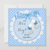 赤ちゃんシャワーボーイブルーかわいいブルーブーティシューズ2 招待状 (正面)