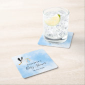 赤ちゃんシャワーボーイブルーコウノトリ スクエアペーパーコースター (インサイチュ)