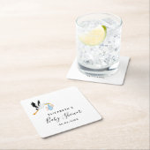 赤ちゃんシャワーボーイブルーホワイトコウノトリ スクエアペーパーコースター (インサイチュ)