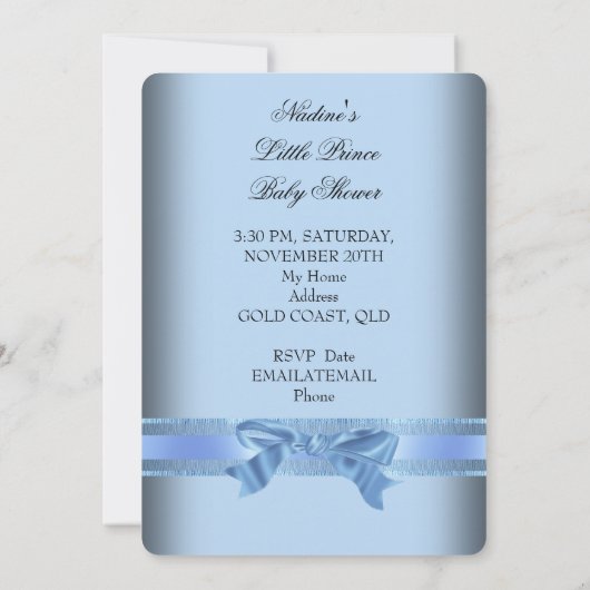 赤ちゃんシャワーボーイブルーリトルプリンスクラウン 招待状 (裏面)