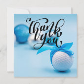 赤ちゃんシャワーボーイ用ブルーリボン付きゴルフボール サンキューカード (正面)
