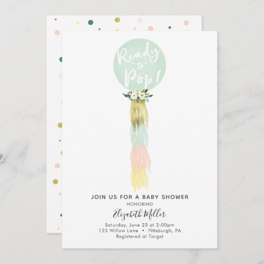 赤ちゃんシャワーポップ・アートのへの招待バルーン 招待状 (正面/裏面)
