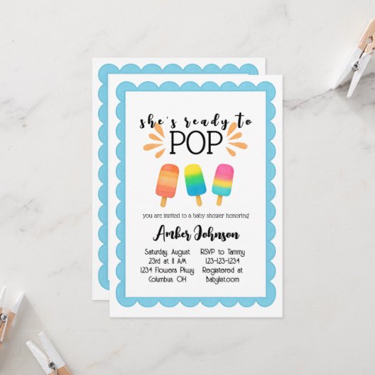 赤ちゃんシャワーポップ・アートの招待状 招待状 (正面/裏面インサイチュ)