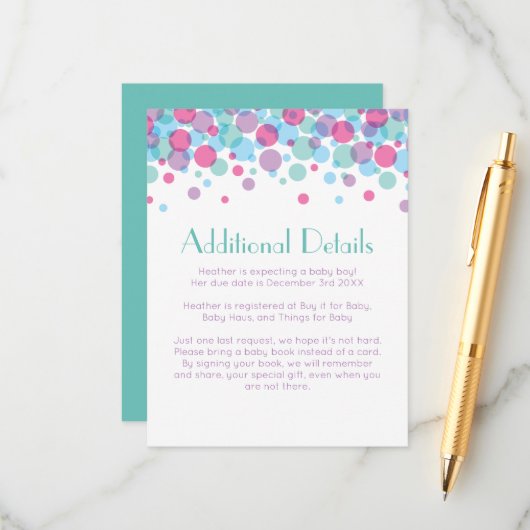 赤ちゃんシャワーポップ・アートの水玉模様 エンクロージャーカード (正面/裏面インサイチュ)