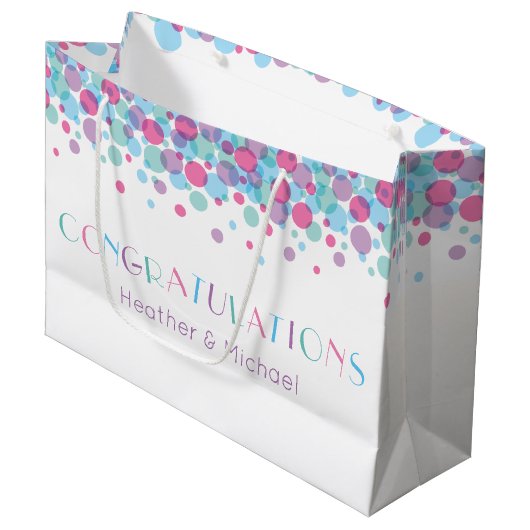 赤ちゃんシャワーポップ・アートの水玉模様 ラージペーパーバッグ (正面アングル)