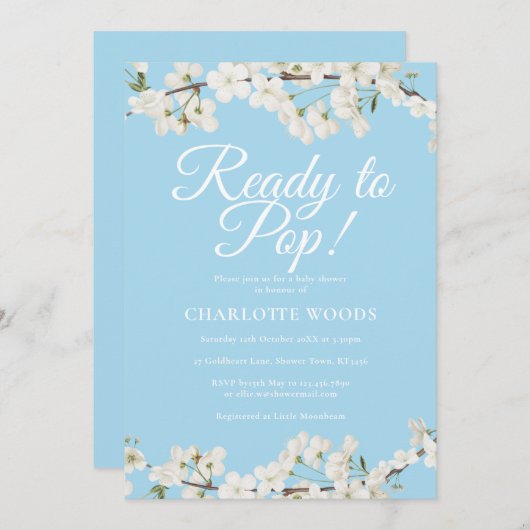 赤ちゃんシャワーポップ・アートの準備の白い花/散水 招待状 (正面/裏面)