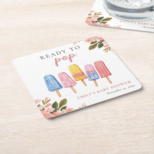 赤ちゃんシャワーポップ・アートの準備ポプシクル スクエアペーパーコースター (アングル)