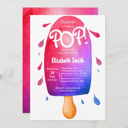 赤ちゃんシャワーポップ・アートの準備男女兼用水の色 招待状 (正面/裏面)