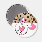 赤ちゃんシャワーマグネット – ヒョウ&ピンクおむつピン マグネット (正面/裏面)