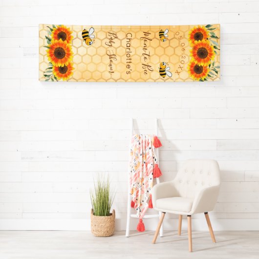 赤ちゃんシャワーママbeeひまわり黄色のハニカム 横断幕 (インサイチュ)