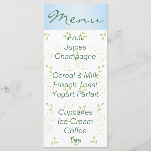 赤ちゃんシャワーメニュー「金ゴールドブルーバード」 メニュー (正面)