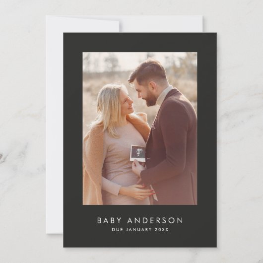 赤ちゃんシャワーモダンのスクリプエレガントト黒写真 招待状 (裏面)