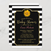 赤ちゃんシャワーモダンひまわり黒と白ストライプ色 招待状 (正面/裏面)