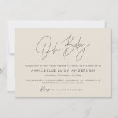 赤ちゃんシャワーモダンスクリプトクリーム自然ボホ写真 招待状 (正面)