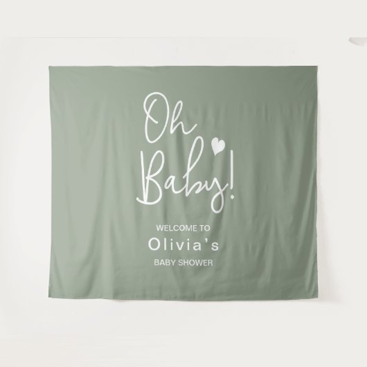 赤ちゃんシャワーモダンスクリプトグリーンウェルカムOhベビー タペストリー (正面(横))
