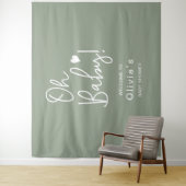 赤ちゃんシャワーモダンスクリプトグリーンウェルカムOhベビー タペストリー (インサイチュ)