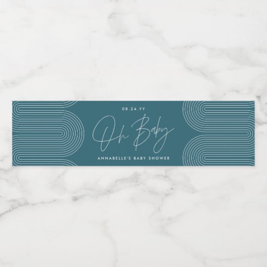 赤ちゃんシャワーモダンティール(緑がかった色)青エレガント ペットボトルラベル (シングルラベル)