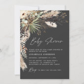 赤ちゃんシャワーモダンパンパエレガントス黒写真 招待状 (正面)