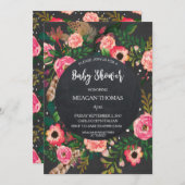 赤ちゃんシャワーモダンフローラ黒板羽 招待状 (正面/裏面)