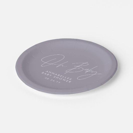 赤ちゃんシャワーモダン薄紫紫エレガント ペーパープレート (アングル)