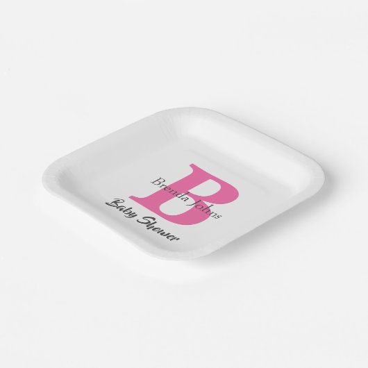 赤ちゃんシャワーモノグラムピンク白かわいいエレガント ペーパープレート (傾斜あり)