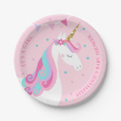 赤ちゃんシャワーユニコーンピンクパーソナライズされた ペーパープレート (正面)
