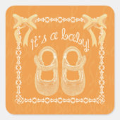 赤ちゃんシャワーユニセックスオレンジ色の四角いステッカー スクエアシール (正面)