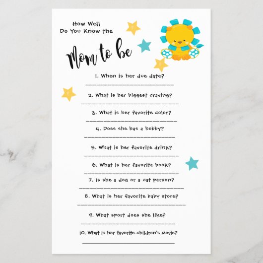 赤ちゃんシャワーライオンカードをどれだけ知っているか チラシ (正面)