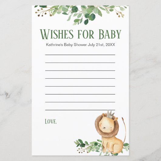 赤ちゃんシャワーライオン緑のフローラがベビーを願う (正面)