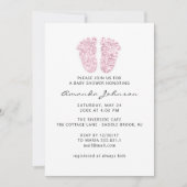 赤ちゃんシャワーライトピンク足グリッターボーイガール 招待状 (正面)