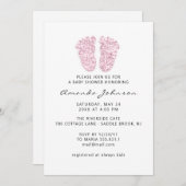 赤ちゃんシャワーライトピンク足グリッターボーイガール 招待状 (正面/裏面)