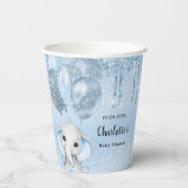 赤ちゃんシャワーライトブルー男の子グリッター象 紙コップ (裏面)