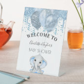 赤ちゃんシャワーライトブルー象の男の子バルーン白 台座サイン (インサイチュ)