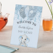 赤ちゃんシャワーライトブルー象の男の子バルーン 台座サイン (インサイチュ)