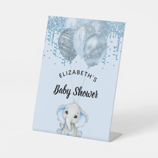 赤ちゃんシャワーライトブルー象の男の子バルーン 台座サイン (正面)