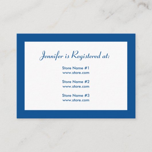 赤ちゃんシャワーレジストリカード（日付あり） – 青 エンクロージャーカード (正面)