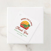 赤ちゃんシャワーレトロサンセット恐竜が男の子を叫ぶ フェイバータグ (インサイチュ)