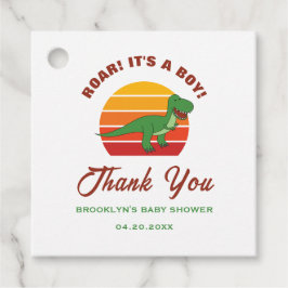 赤ちゃんシャワーレトロサンセット恐竜が男の子を叫ぶ フェイバータグ