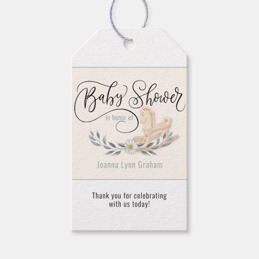 赤ちゃんシャワーロッキングパーソナライズされた馬ありがとう ギフトタグ (正面)