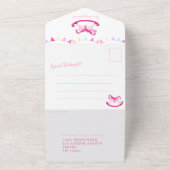 赤ちゃんシャワーロッキングホビーホースのピンクの水色アル オールインワン招待状 (外側)