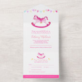 赤ちゃんシャワーロッキングホビーホースのピンクの水色アル オールインワン招待状 (内側)