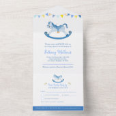 赤ちゃんシャワーロッキングホビーホース青い水色アル オールインワン招待状 (内側)