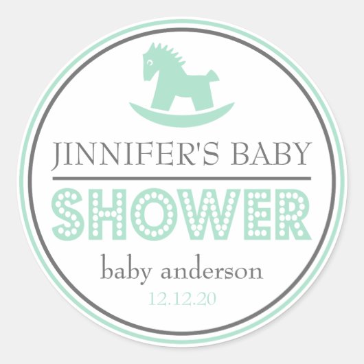 赤ちゃんシャワーロッキングホースの好意(緑/灰色) ラウンドシール (正面)