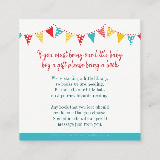 赤ちゃんシャワーロッキングホース本アクアリクエストカード エンクロージャーカード (裏面)