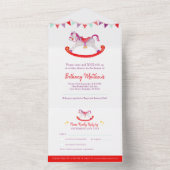 赤ちゃんシャワーロッキング趣味の馬かわいい水色 オールインワン招待状 (内側)