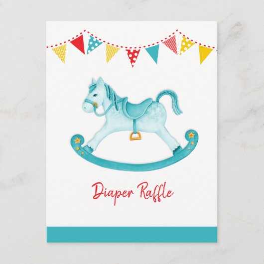 赤ちゃんシャワーロッキング馬おむつラッフルアクア エンクロージャーカード (正面)